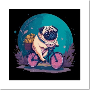 Pug on bicycle Posters and Art